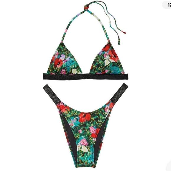 Victorias Secret Swim Set Bling Shine Strap Triangle Bikini Top & Bottom - Picture 7 of 7